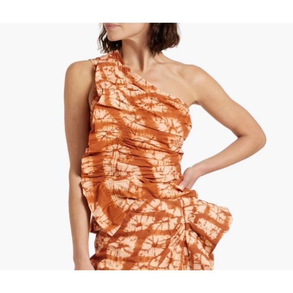 NWT Ulla Johnson Senta One-Shoulder Tie Dye Shibori Ruffle Top Sequoia Size 8